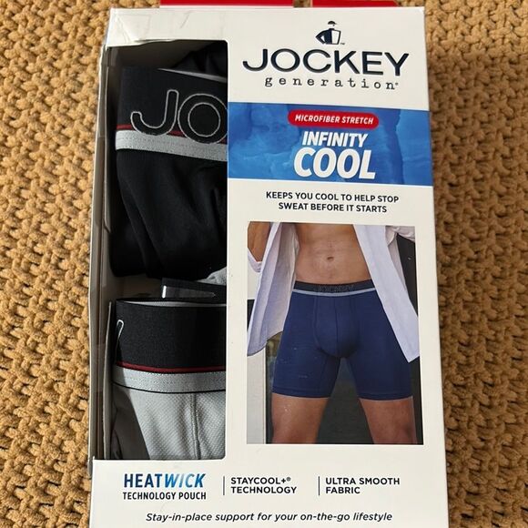 NEW 2 pair Jockey Men's Infinity Cool Boxer Briefs - Black and Gray Size Medium - Picture 1 of 5